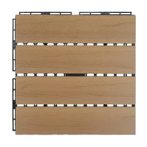 Plantex Tiles for Floor-Interlocking Wood Plastic Composite(WPC) Tiles/Garden Tile/Quick Flooring Solution for Indoor/Outdoor Deck Tile-Pack of 12 (CEM)