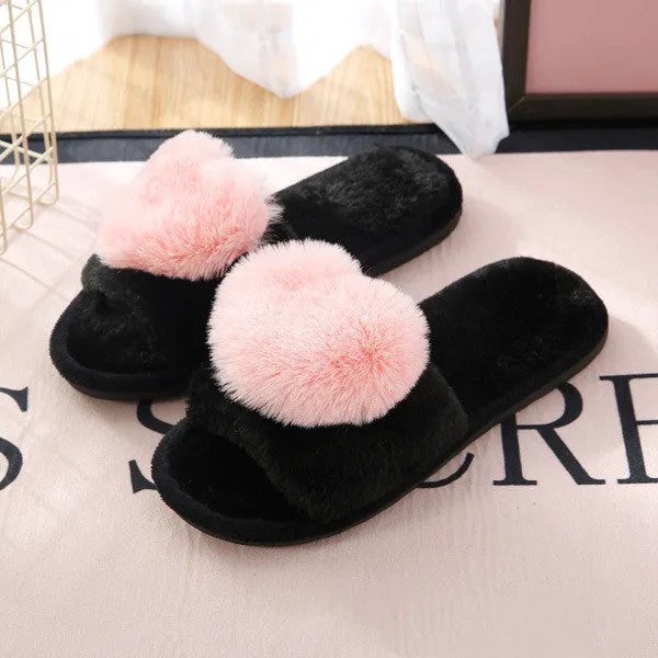 Plush Slippers with Plush Heart for Women