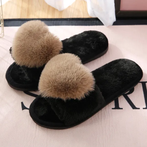 Plush Slippers with Plush Heart for Women