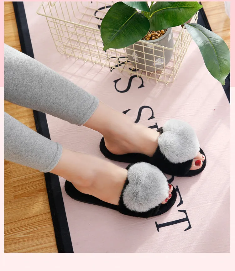 Plush Slippers with Plush Heart for Women