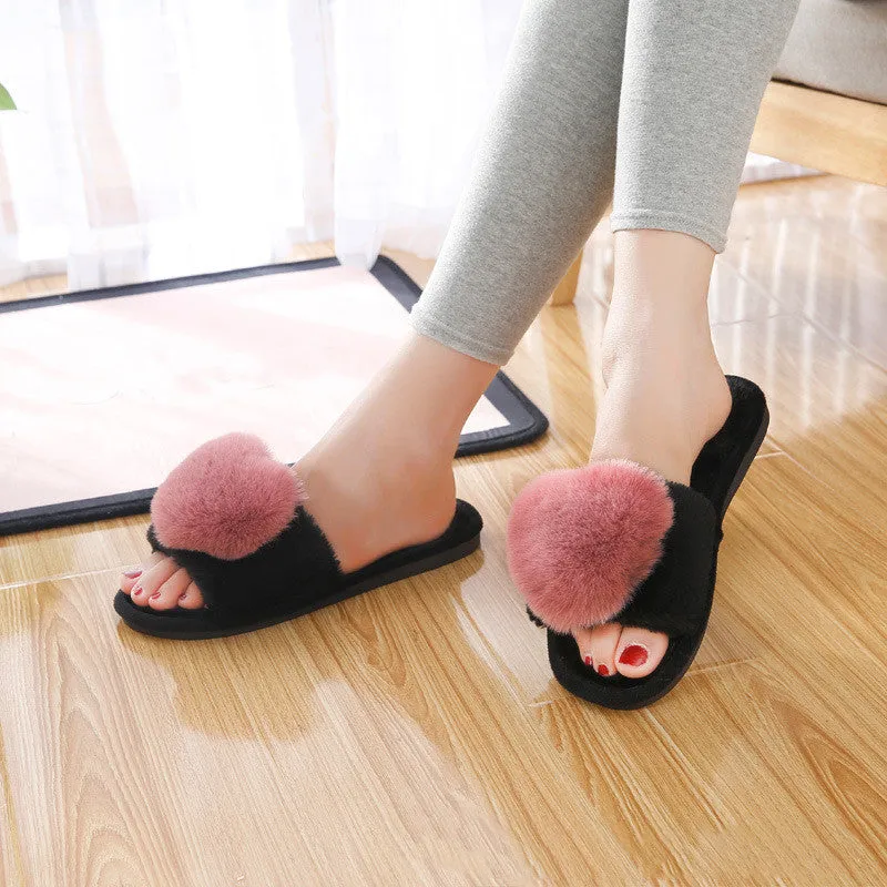 Plush Slippers with Plush Heart for Women