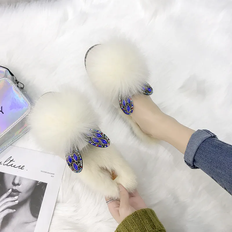 Rabbit Ear Furry Slippers for Women