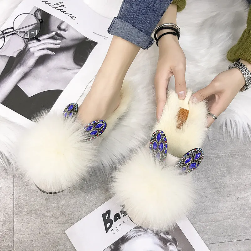 Rabbit Ear Furry Slippers for Women