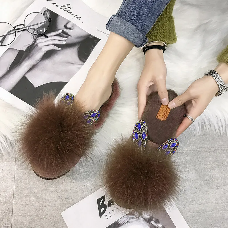 Rabbit Ear Furry Slippers for Women