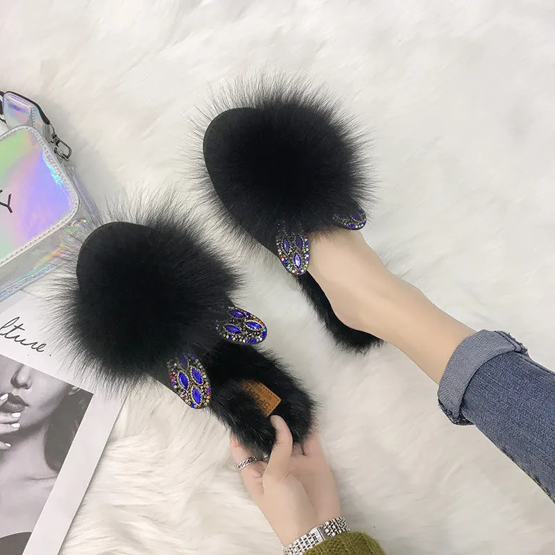 Rabbit Ear Furry Slippers for Women