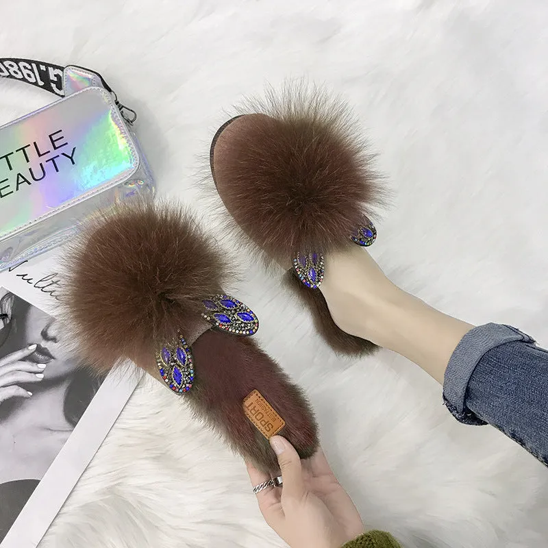 Rabbit Ear Furry Slippers for Women