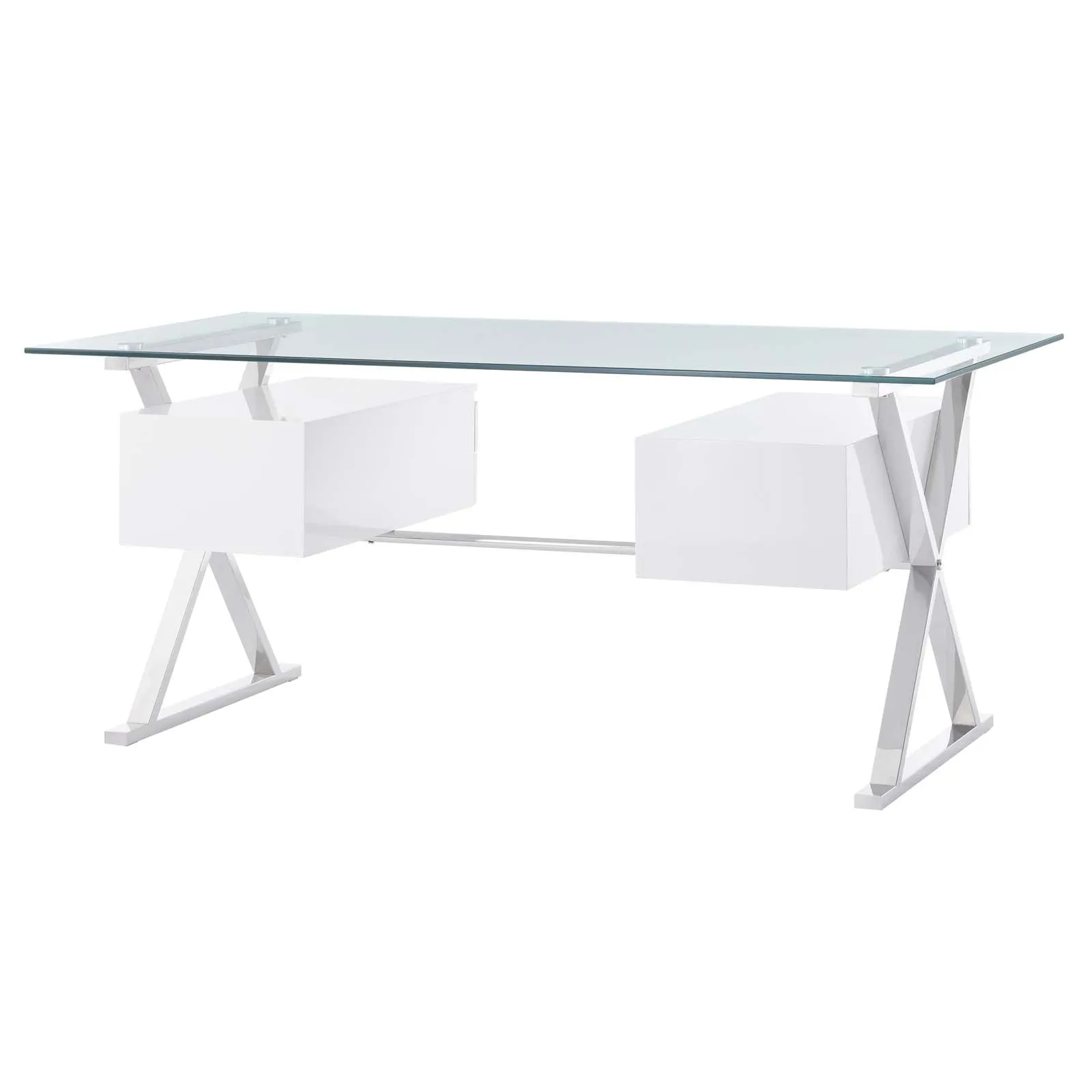 Sector 71" Glass Top Glass Office Desk White EEI-6226-WHI