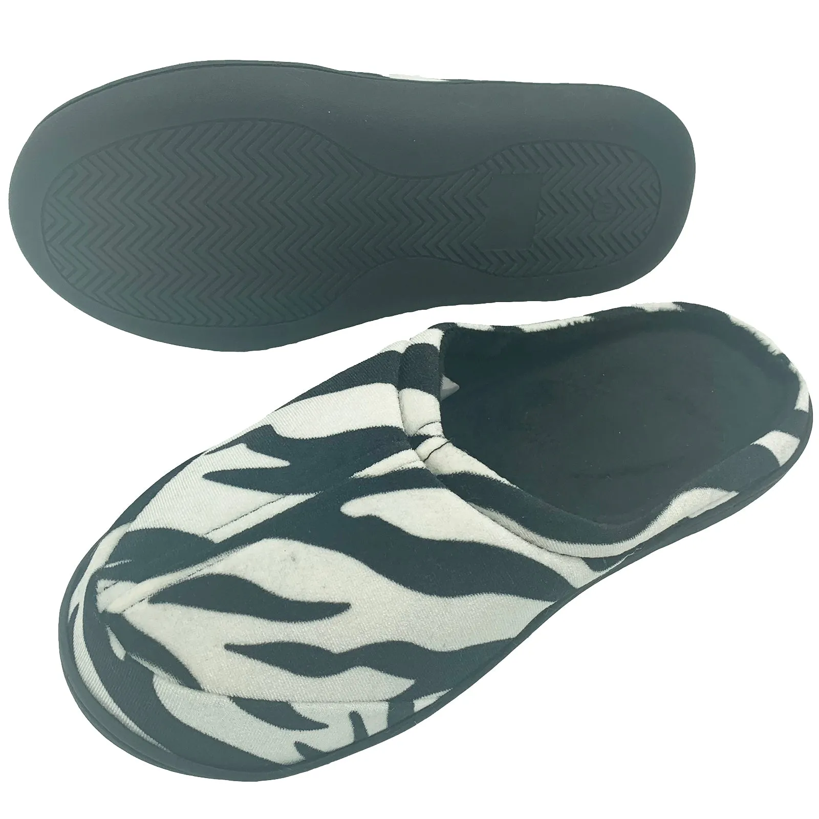 Serenity Women's Cable Knit Memory Foam Slippers- Zebra- Large