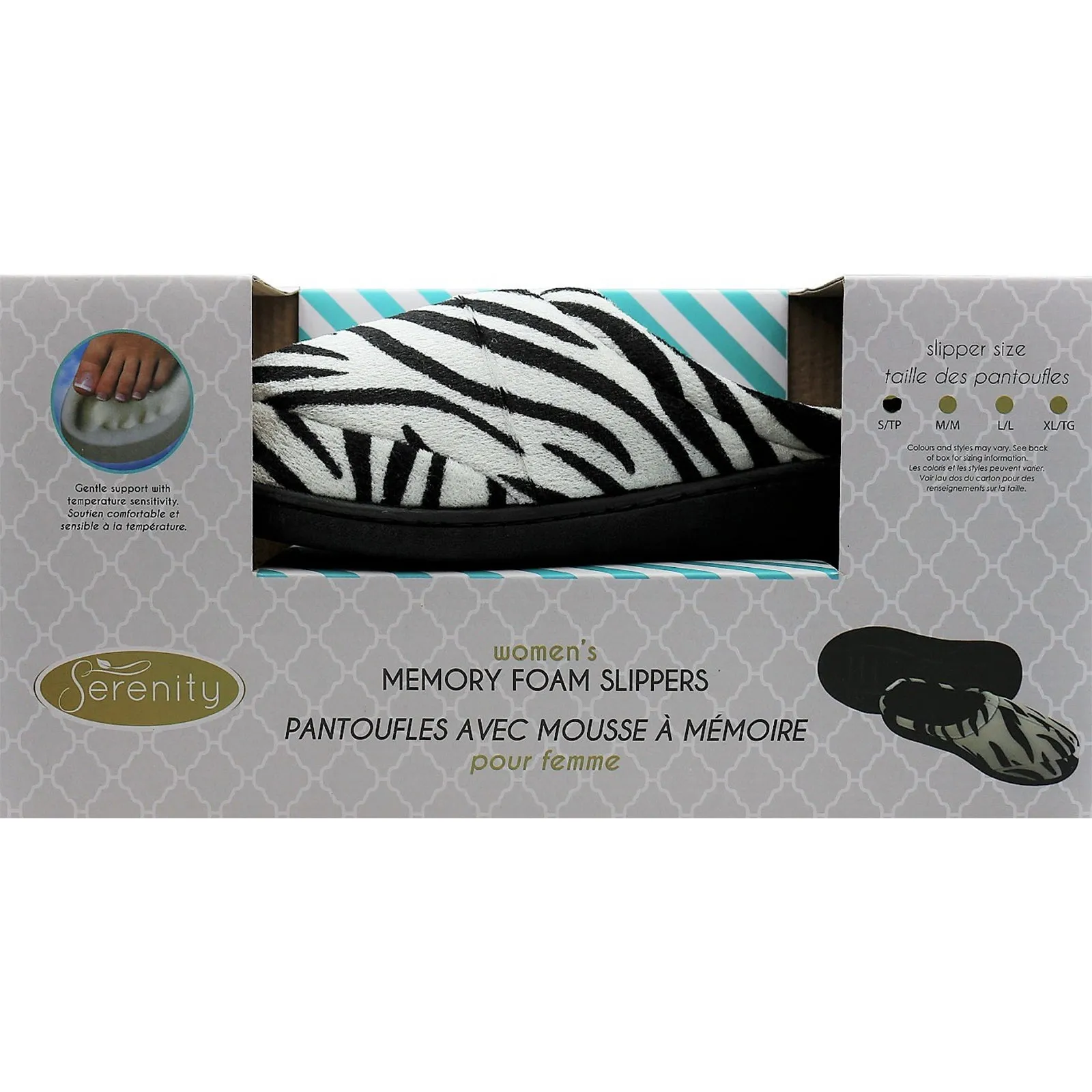 Serenity Women's Cable Knit Memory Foam Slippers- Zebra- Large