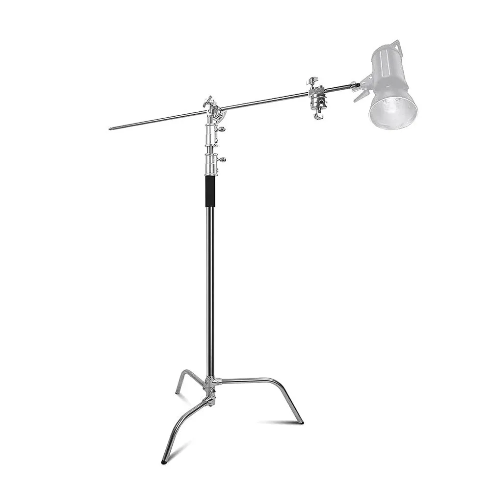 Silver Heavy Duty Photographic C-Stand With Boom Arm (20kg Load)