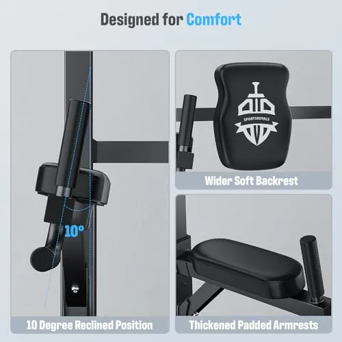 Sportsroyals Power Tower Dip Station Pull Up Bar for Home Gym Strength Training Workout Equipment Newer Version 450LBS.