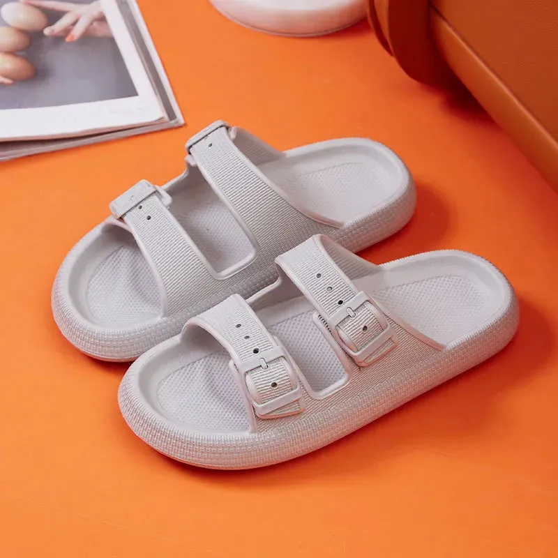 Thick Platform Cloud Slippers Women Fashion Buckle Soft Sole Pillow Slides Sandals Woman 2023 Summer Beach Non-Slip Flip Flops