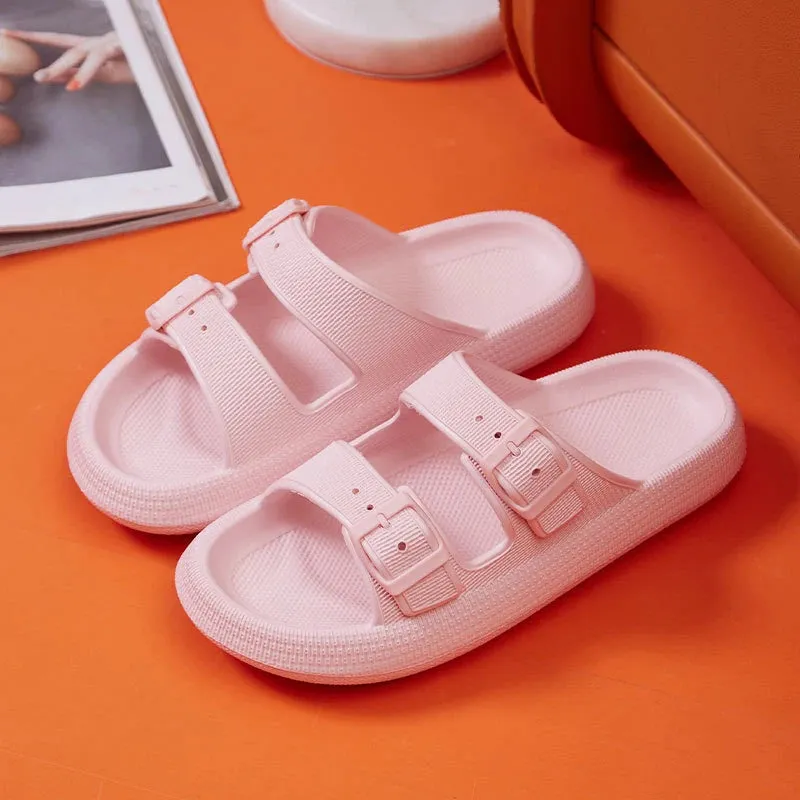 Thick Platform Cloud Slippers Women Fashion Buckle Soft Sole Pillow Slides Sandals Woman 2023 Summer Beach Non-Slip Flip Flops