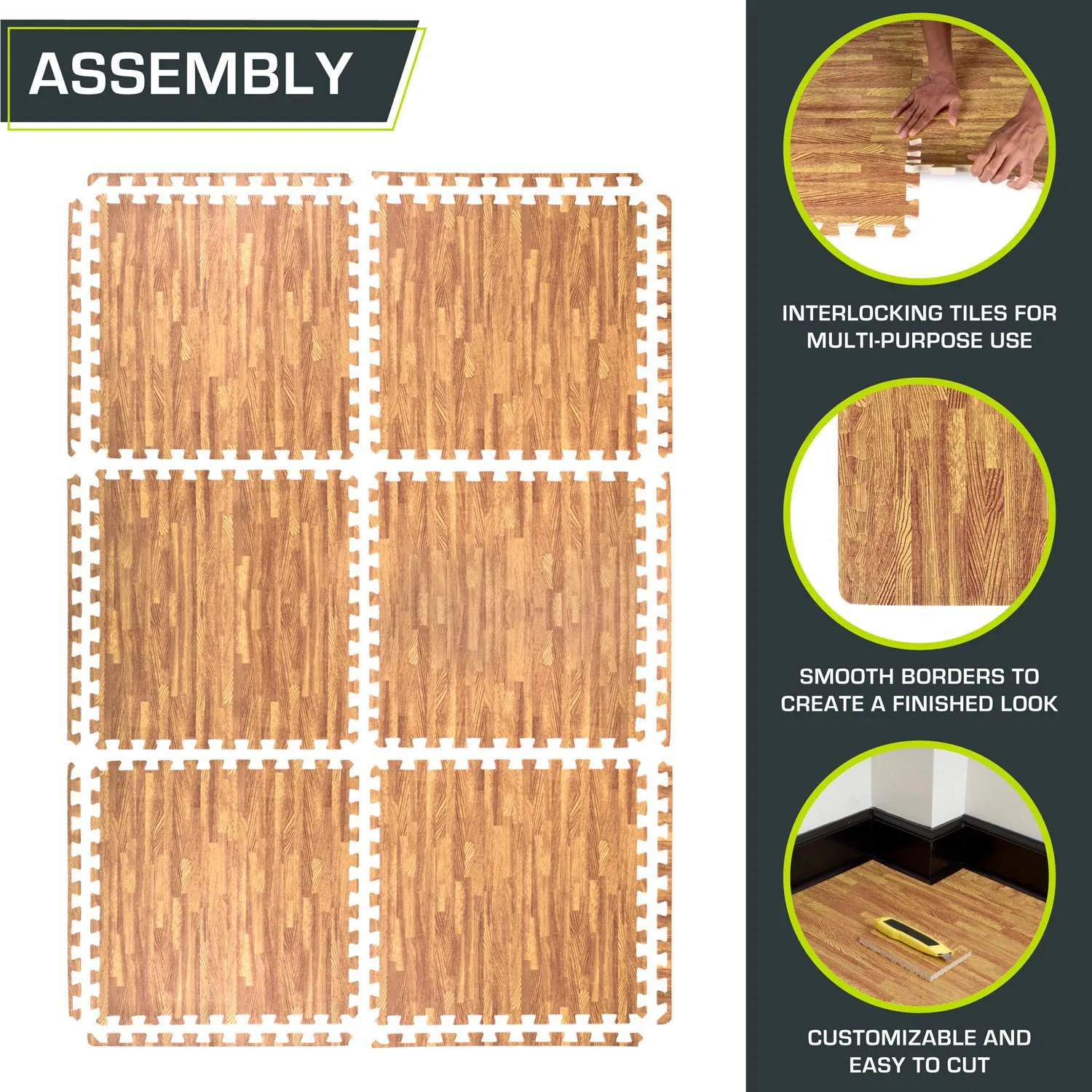 Wood Grain Puzzle Mat 1/2-in, 24 Sq Ft