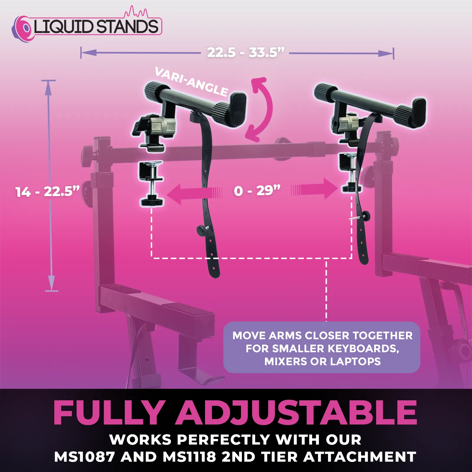 WS Adjustable 2-Tier Keyboard Stand Extender - Arms Only