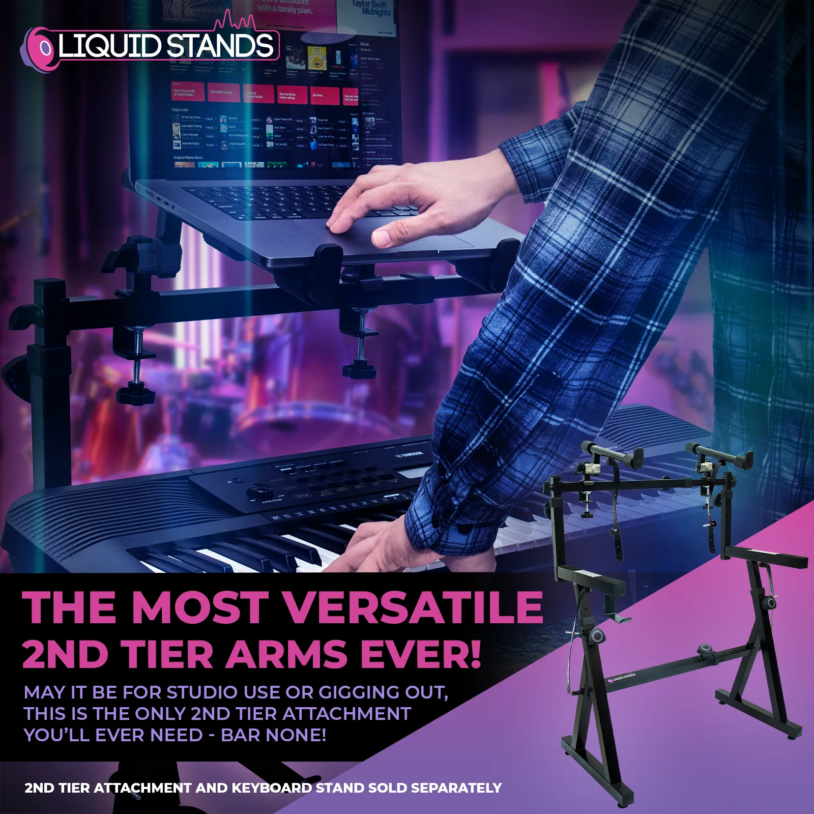 WS Adjustable 2-Tier Keyboard Stand Extender - Arms Only